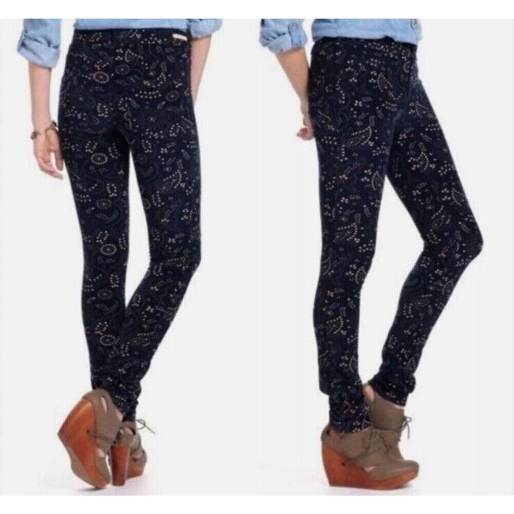 Anthropologie Pilcro Serif Floral Corduroy Pants Navy Blue Women's Size 27 Tall